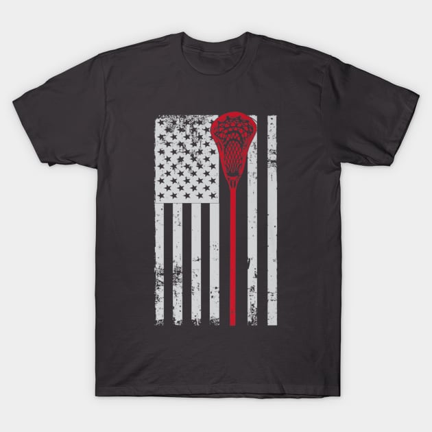 Lacrosse American Flag Patriotic Athletic Sport Tee T-Shirt by Stick Figure103